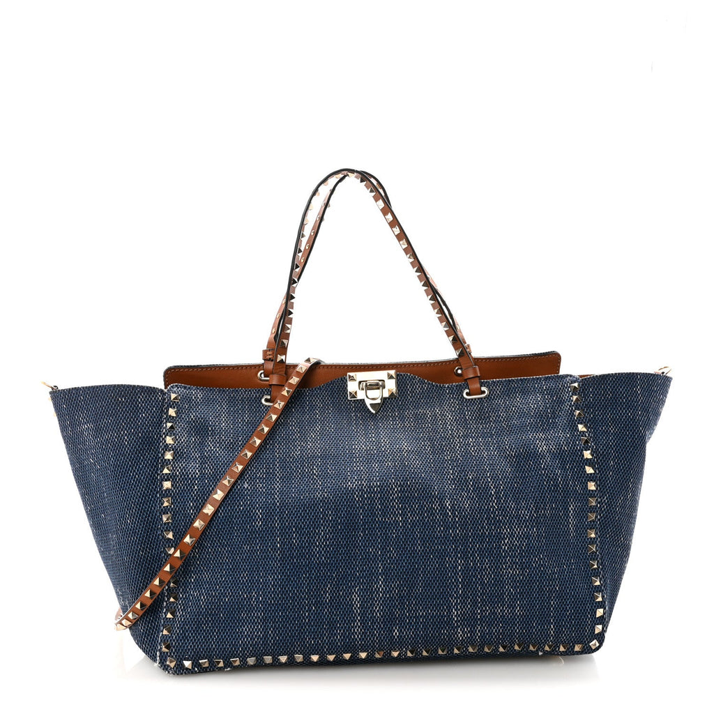 Denim Large Rockstud Tote Blue Brown