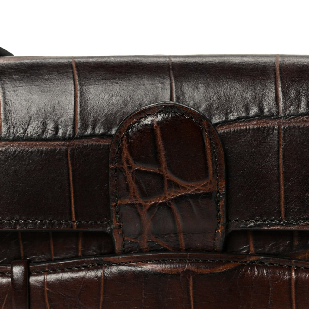 Crocodile Embossed Calfskin Mini Symmetrical Bag Brown