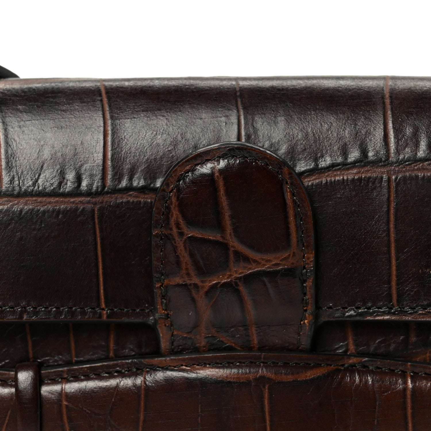 Crocodile Embossed Calfskin Mini Symmetrical Bag Brown