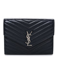 Lambskin Matelasse Chevron Monogram Cassandre Flap Pouch Navy