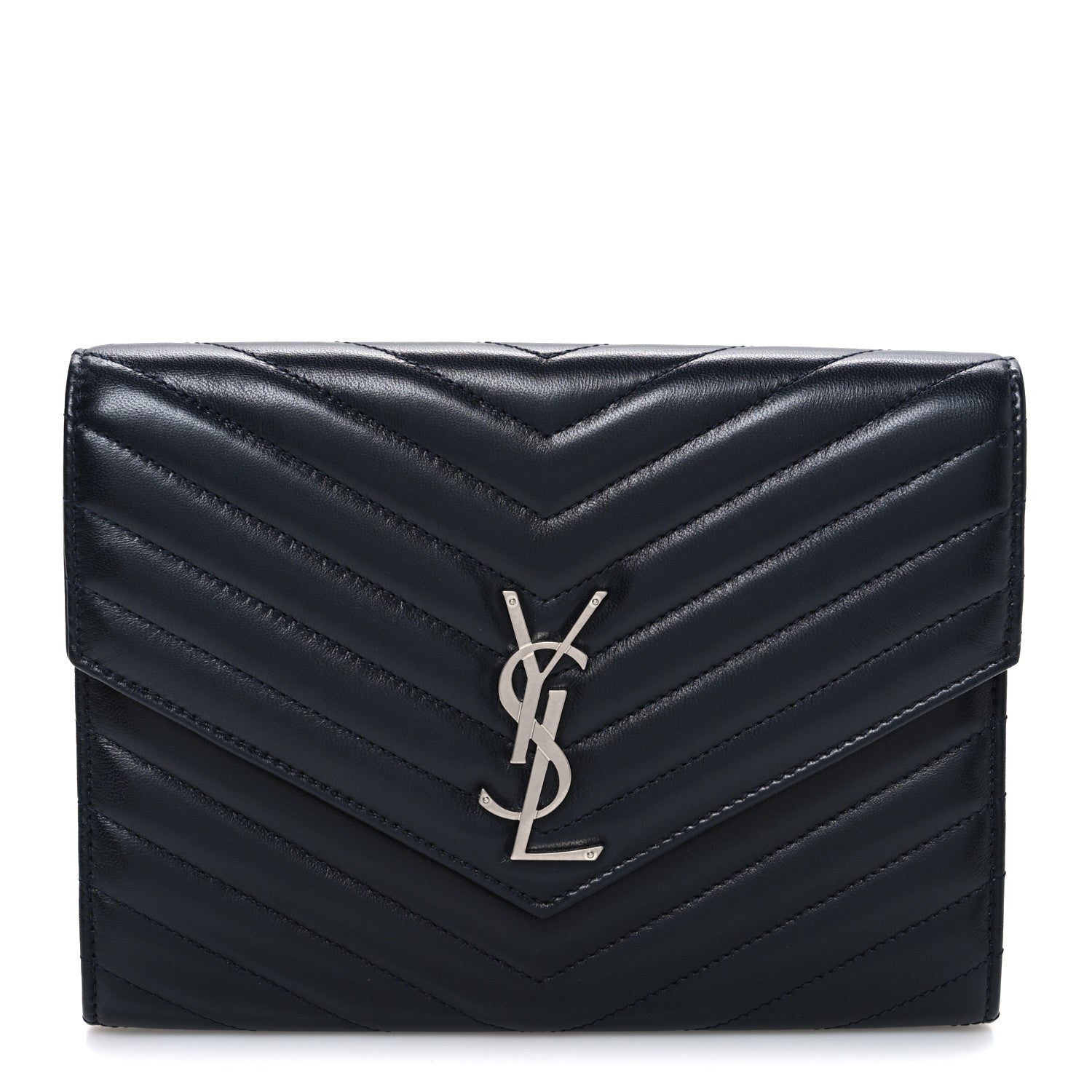 Lambskin Matelasse Chevron Monogram Cassandre Flap Pouch Navy