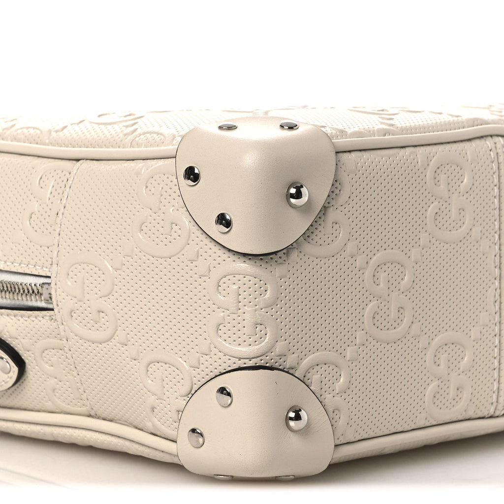 Calfskin GG Tennis Embossed Square Messenger Bag Mystic White