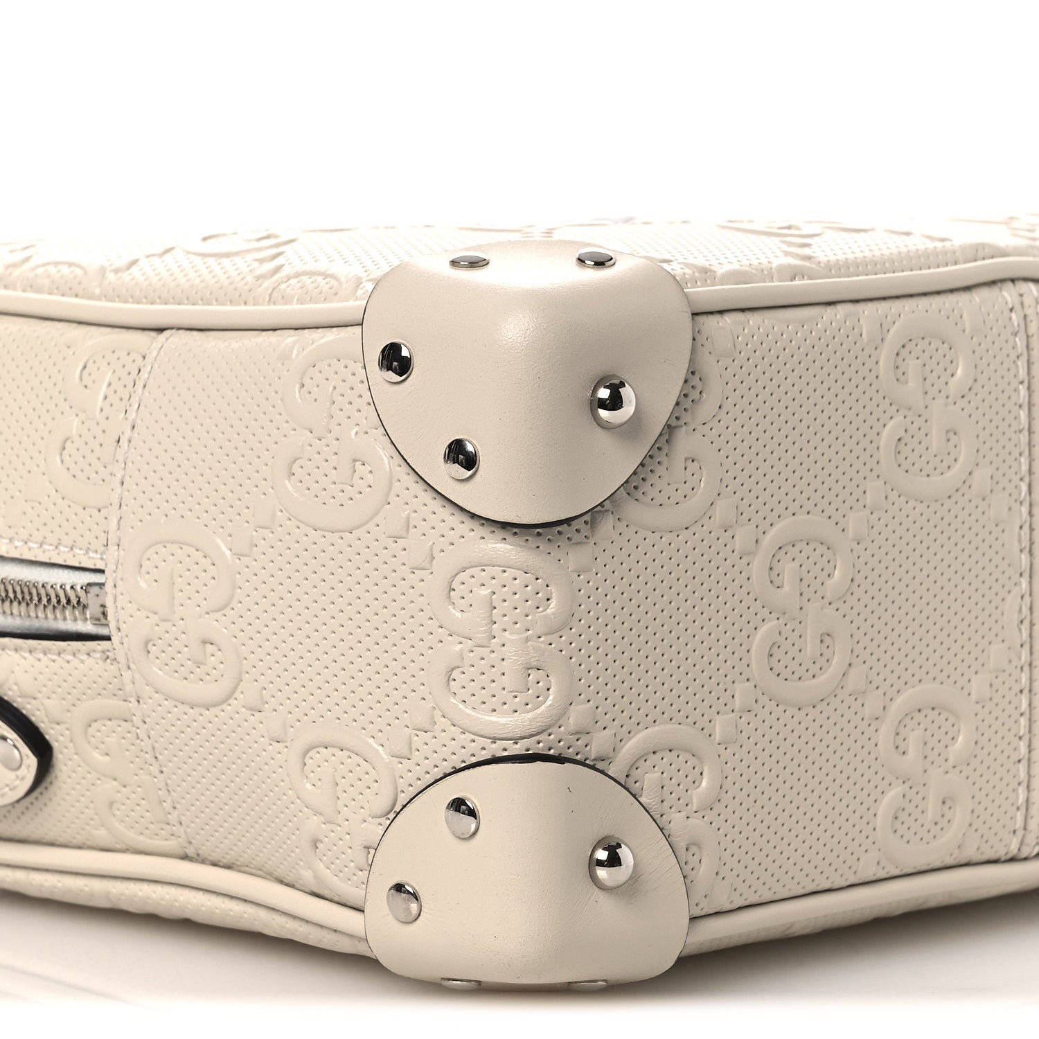 Calfskin GG Tennis Embossed Square Messenger Bag Mystic White