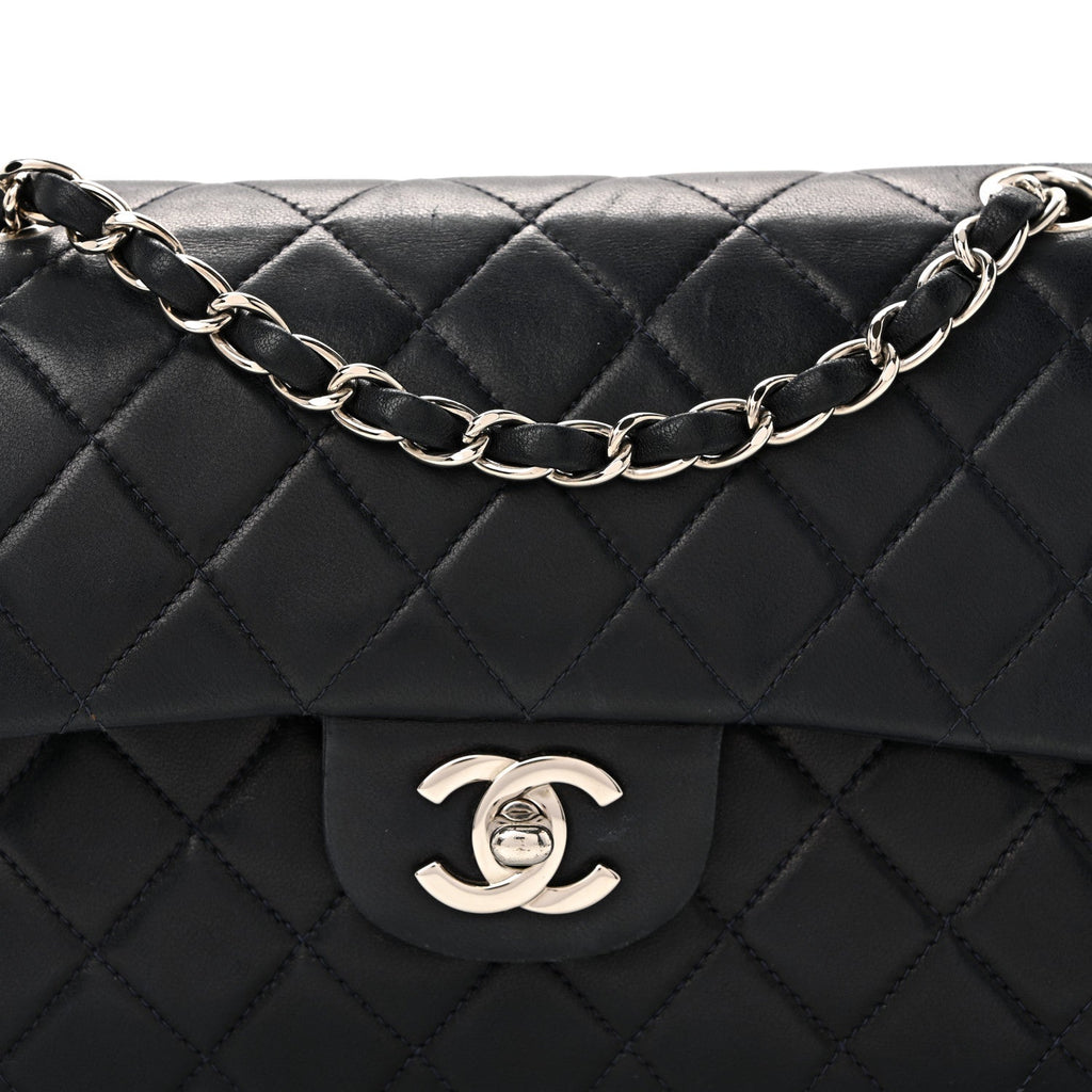 Lambskin Quilted Small Double Flap Navy