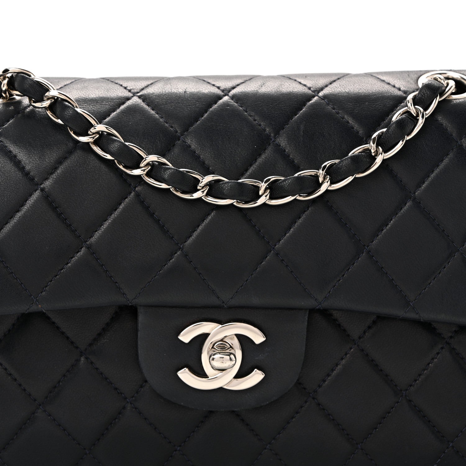 Lambskin Quilted Small Double Flap Navy