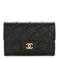 Caviar Quilted Flap  Holder Wallet Black