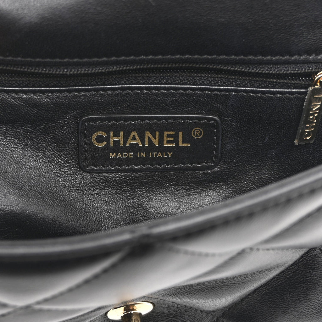 Lambskin Quilted Small Easy Carry Flap Black