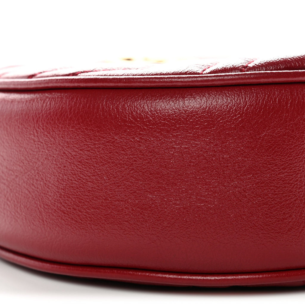 Glazed Calfskin Matelasse Heart Mini GG Marmont Round Shoulder Bag Romantic Cerise