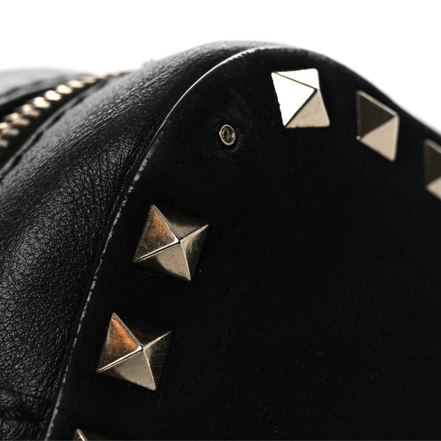 Calfskin Suede Rockstud Camera Crossbody Bag Black