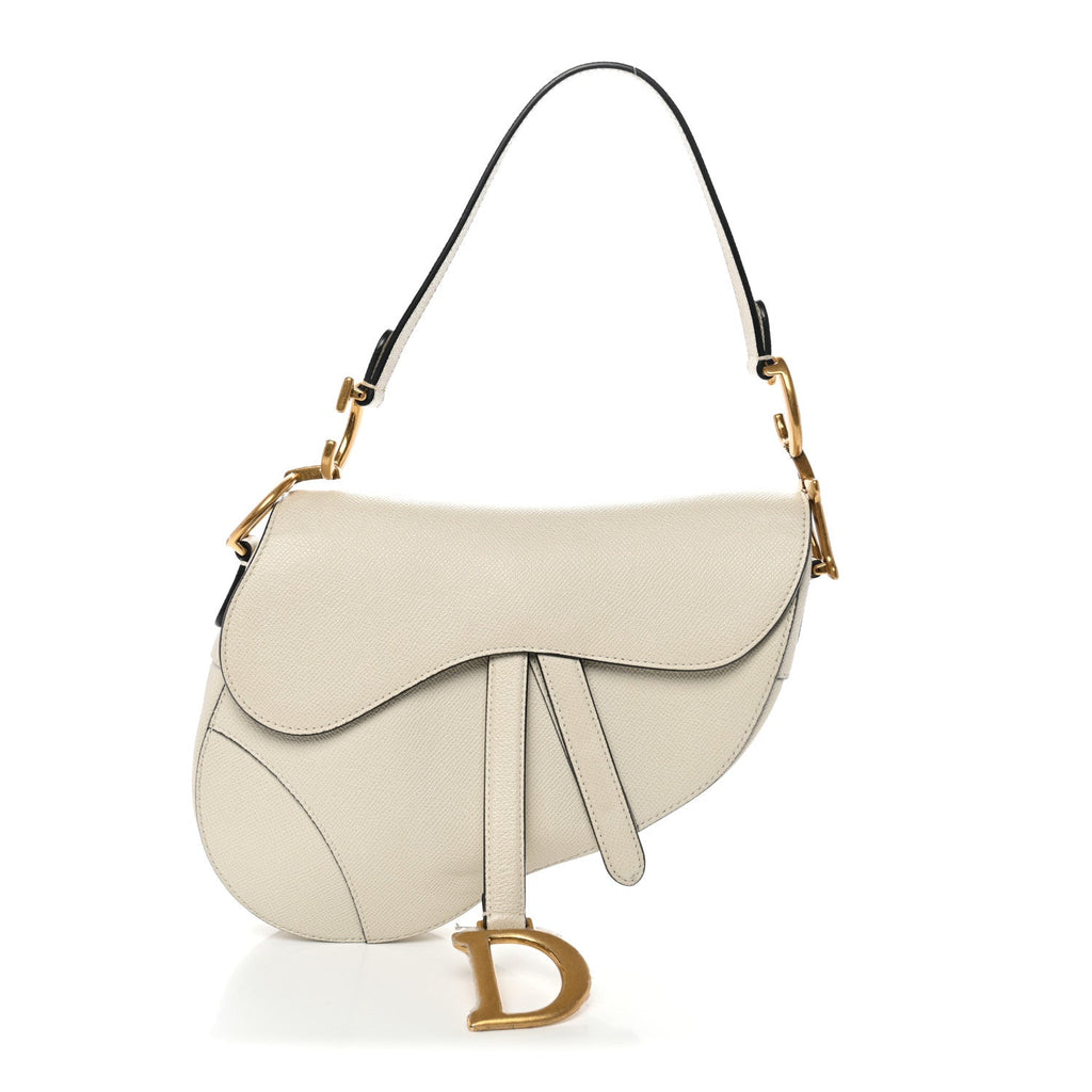 Grained Calfskin Saddle Bag White