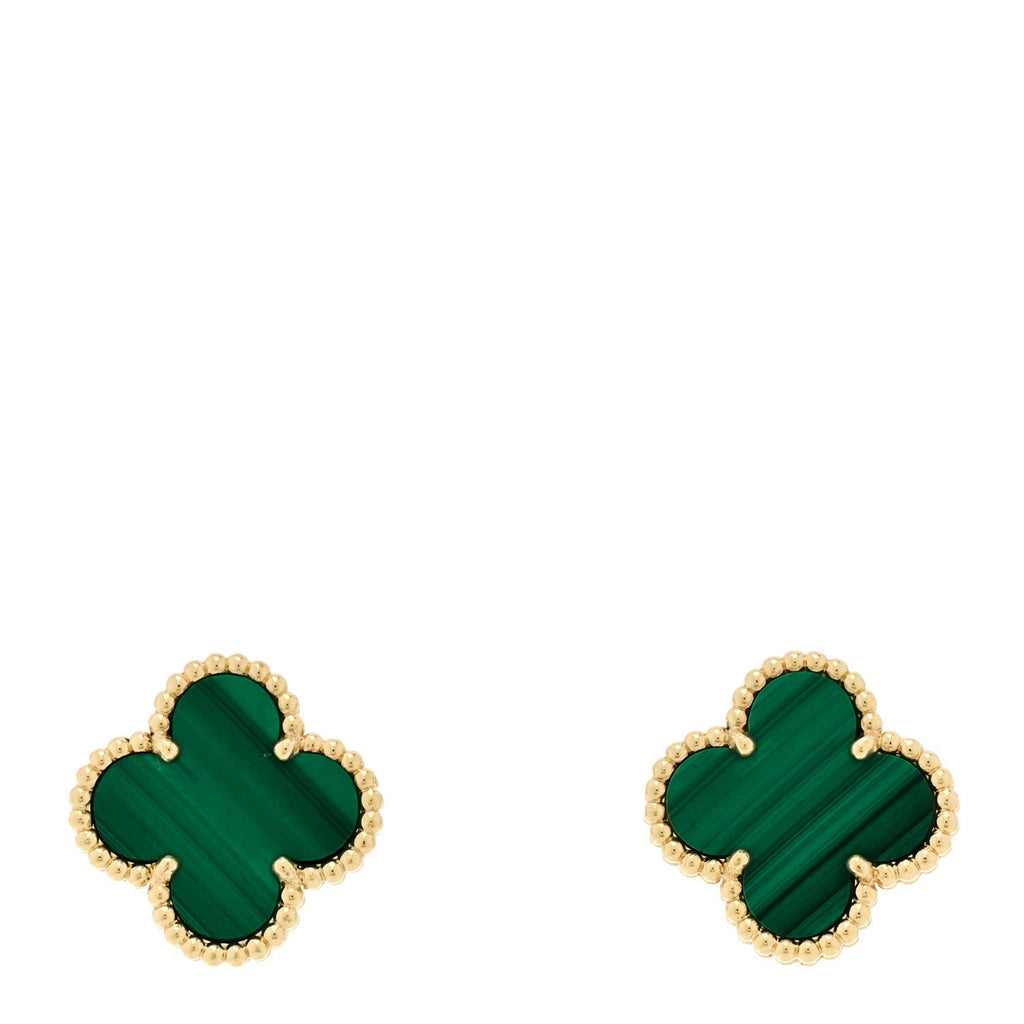18K Yellow Gold Malachite Vintage Alhambra Earrings
