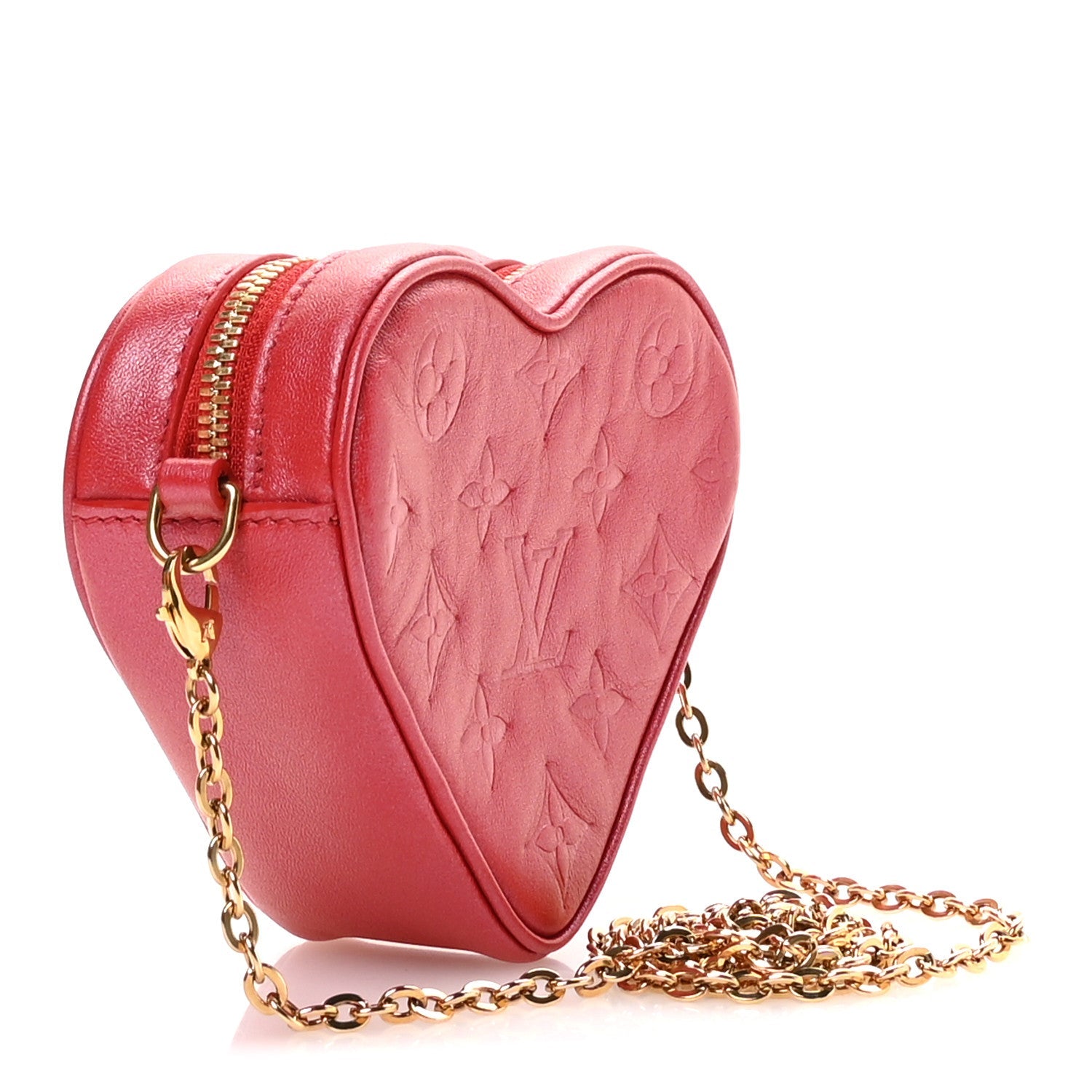 Lambskin Embossed Monogram Fall In Love Sac Coeur Heart Chain Bag Lipstick Red