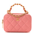 Lambskin Quilted Top Handle Mini Vanity Case Pink