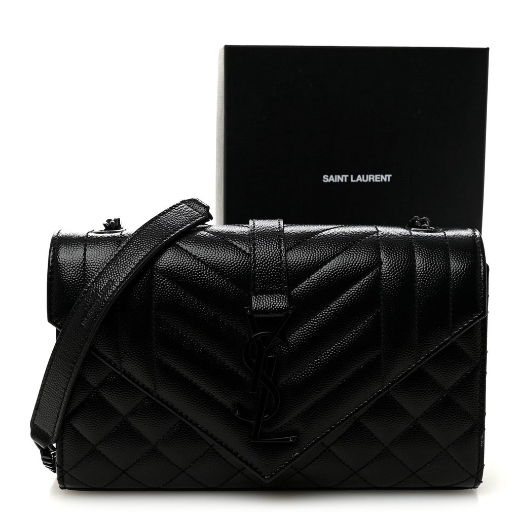 Grain De Poudre Textured Mixed Matelasse Triquilt Small Monogram Monochrome Satchel Black