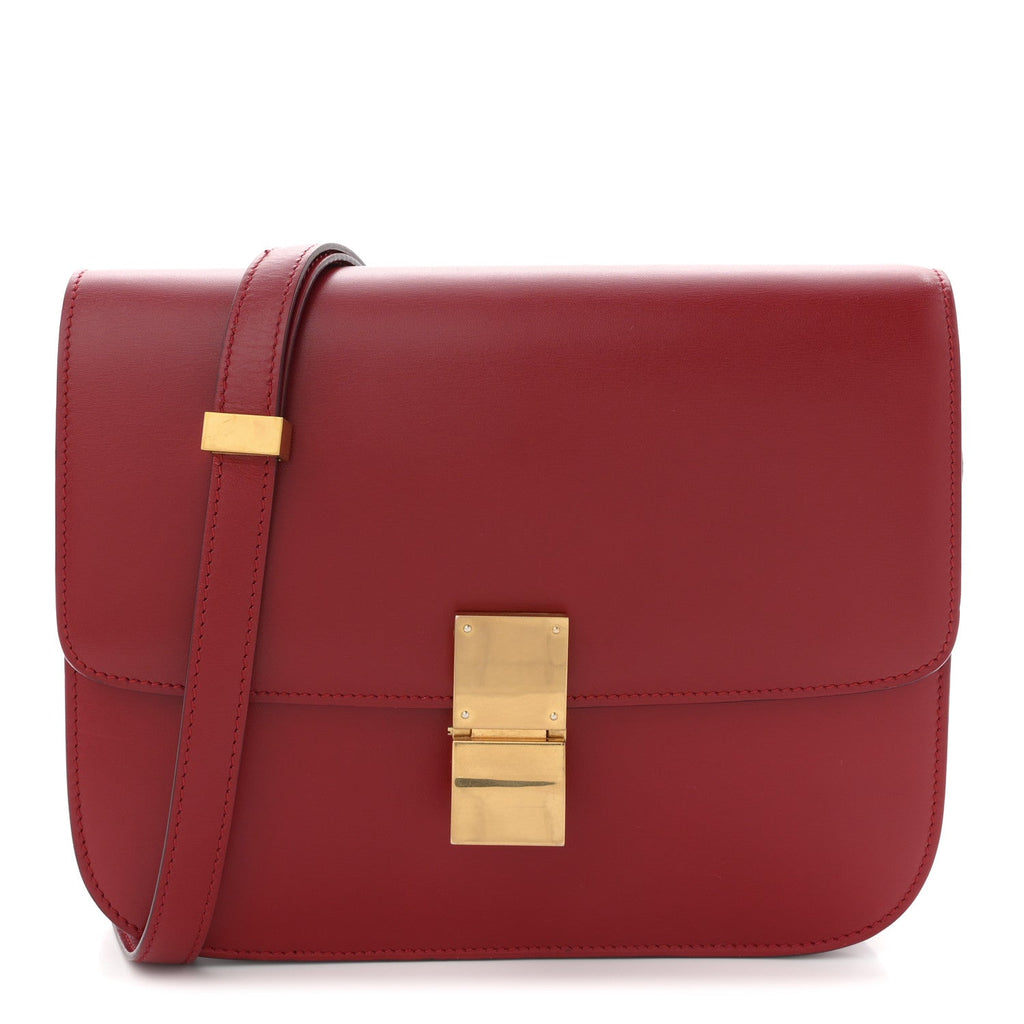 Box Calfskin Medium Classic Box Flap Bag Red