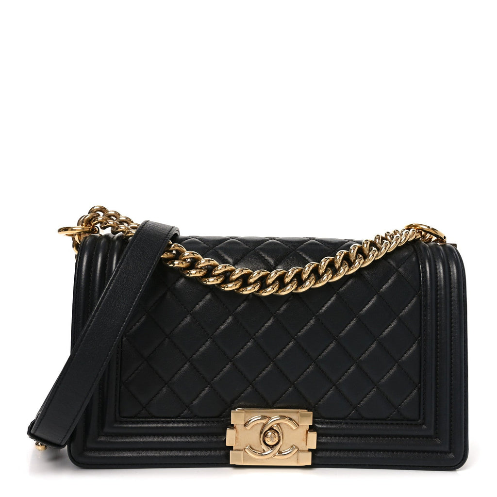 Lambskin Quilted Medium Boy Flap Black