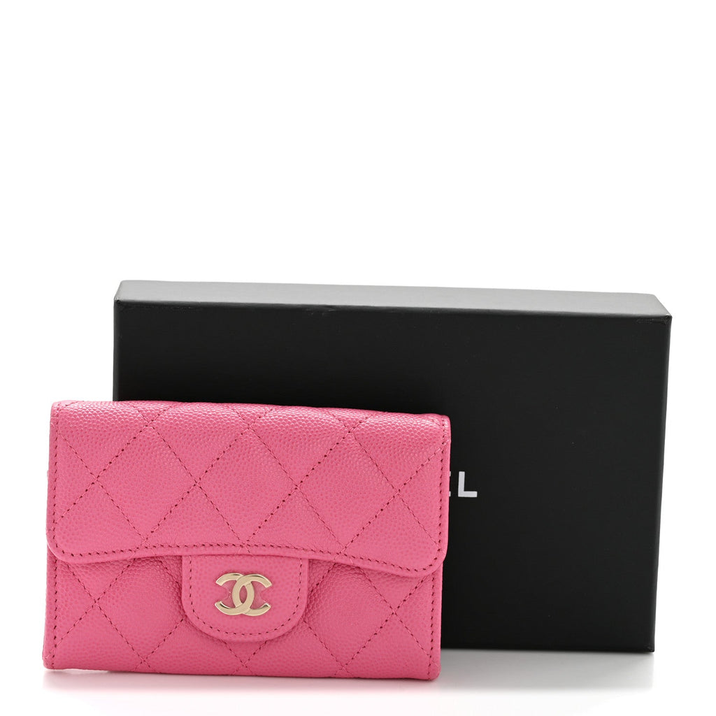 Caviar Quilted Flap  Holder Wallet Pink