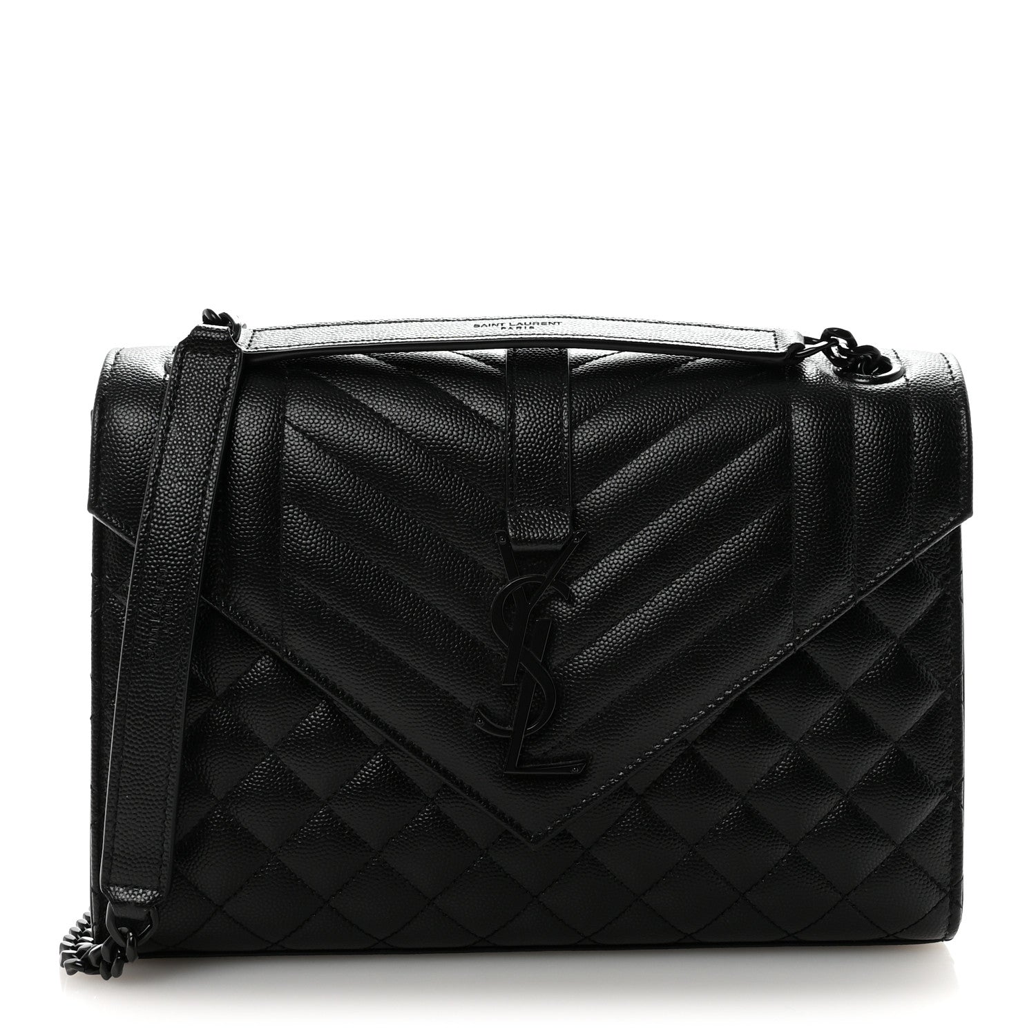 Grain De Poudre Textured Mixed Matelasse Triquilt Medium Monogram Monochrome Satchel Black