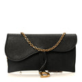 Grained Calfskin Saddle Chain Wallet Pouch Black