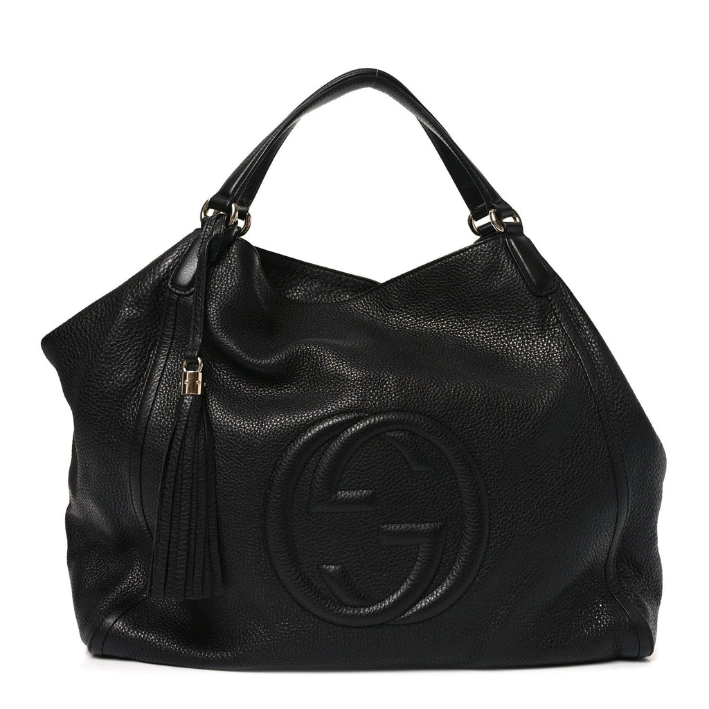 Pebbled Calfskin Large Soho Shoulder Bag Black