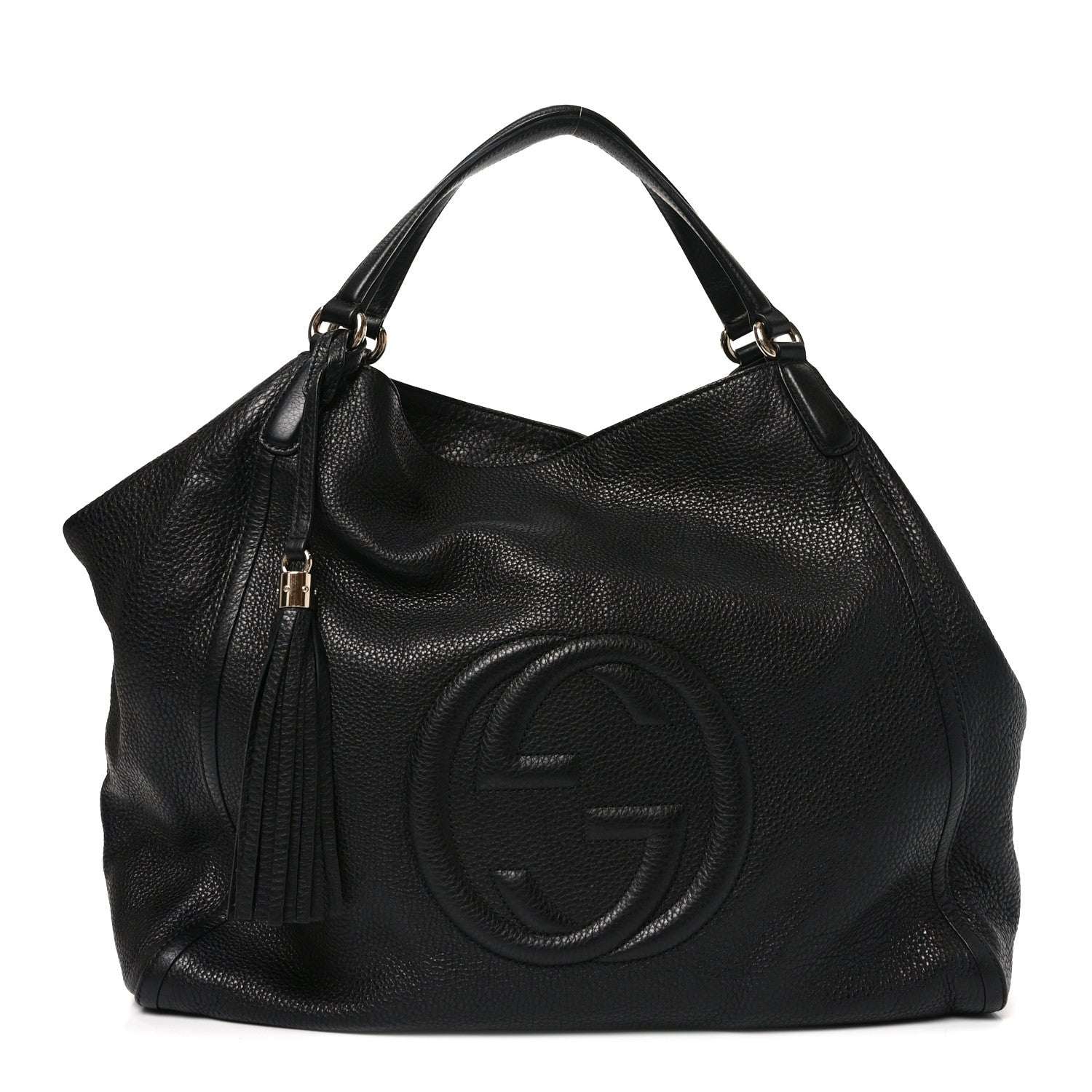 Pebbled Calfskin Large Soho Shoulder Bag Black