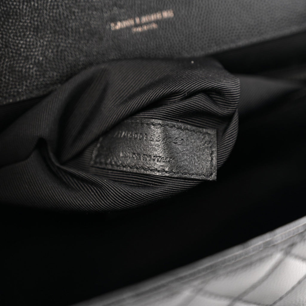 Grain De Poudre Textured Mixed Matelasse Large Triquilt Monogram Monochrome Satchel Black