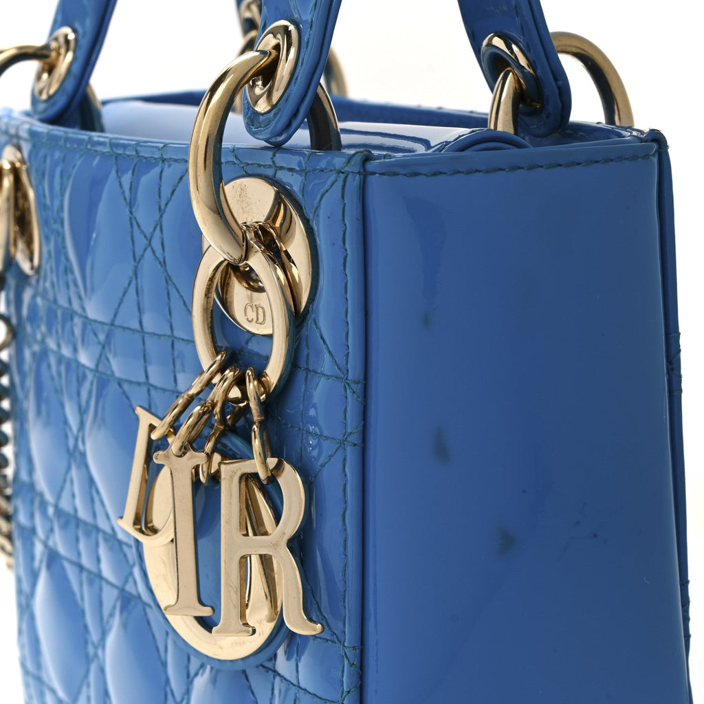 Patent Cannage Mini Lady Dior Blue