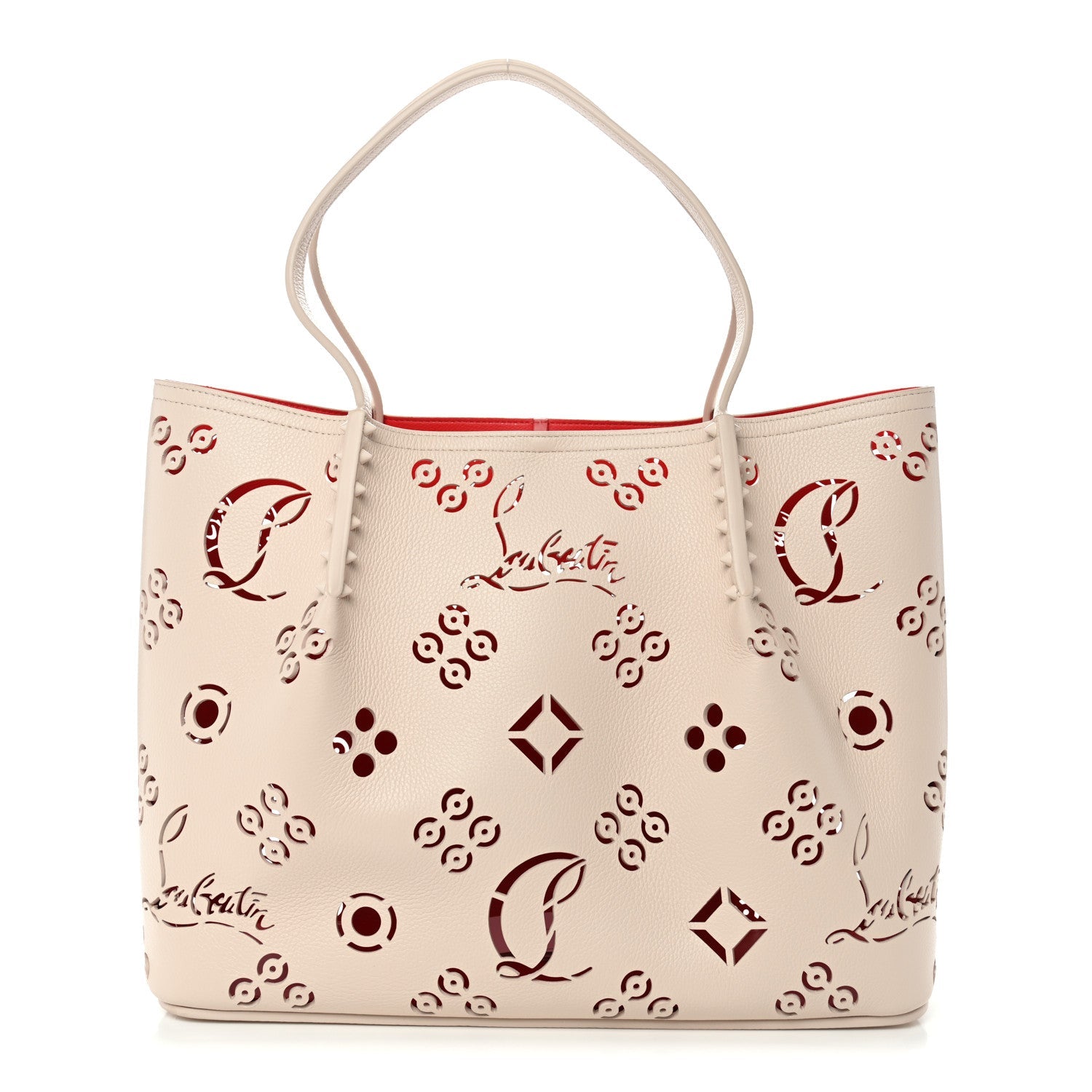 Calfskin Perforated Loubinthesky Spikes Large Cabarock Tote Leche