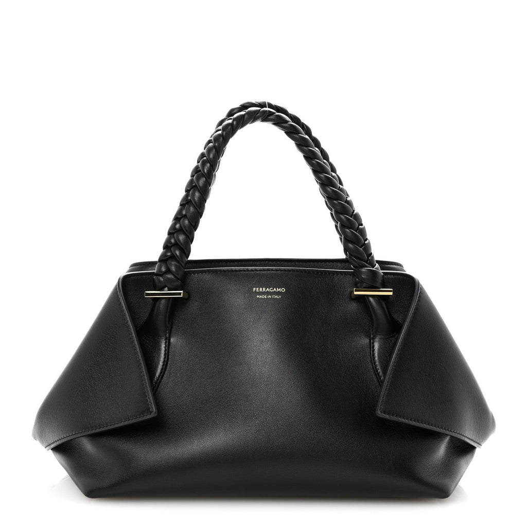 Calfskin Braided Small Blossom Top Handle Bag Black