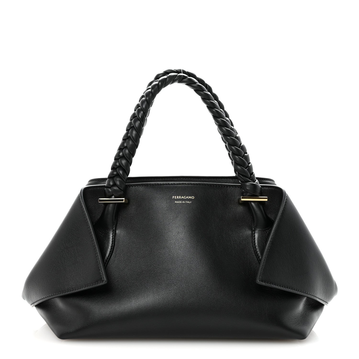 Calfskin Braided Small Blossom Top Handle Bag Black