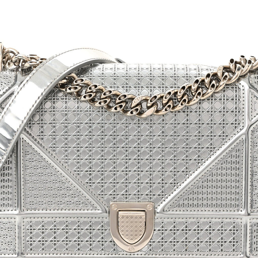 Metallic Patent Micro-Cannage Small Diorama Flap Bag Silver