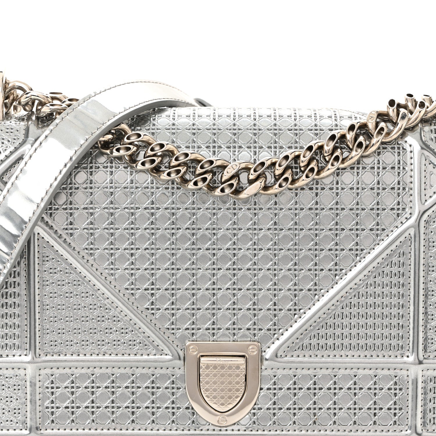 Metallic Patent Micro-Cannage Small Diorama Flap Bag Silver
