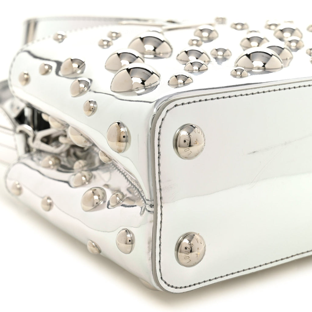 LV X YK Metallic Taurillon Brass Metal Dots Capucines BB Silver