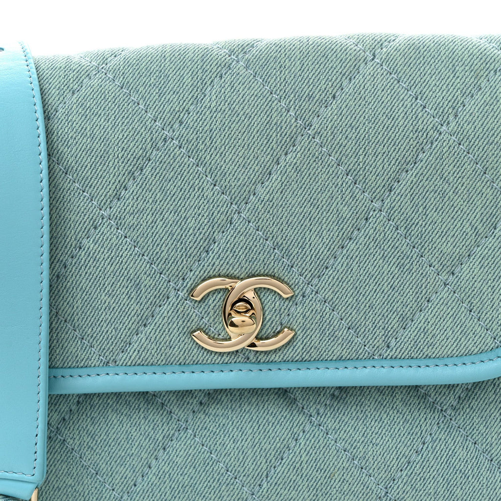 Denim Quilted Small Messenger Flap Neon Blue