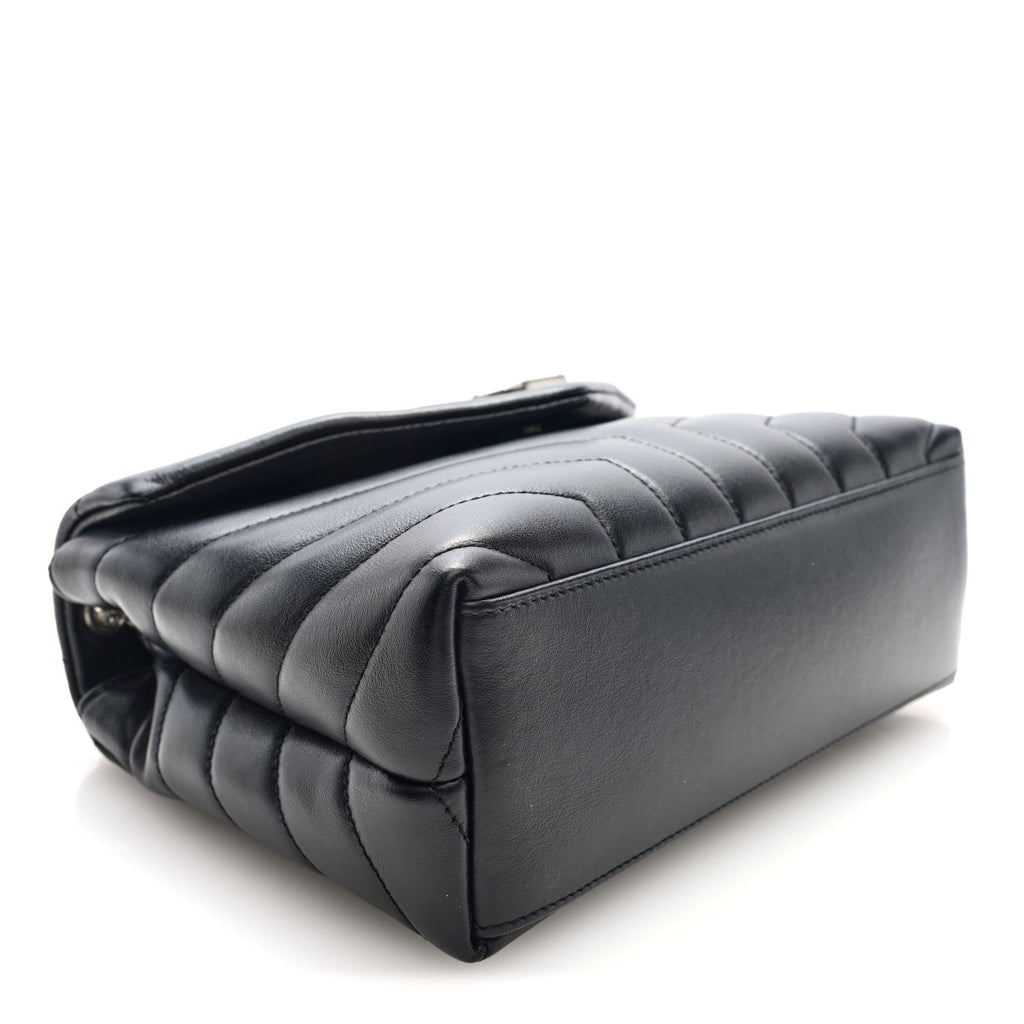 Calfskin Y Quilted Monogram Small Loulou Chain Satchel Black