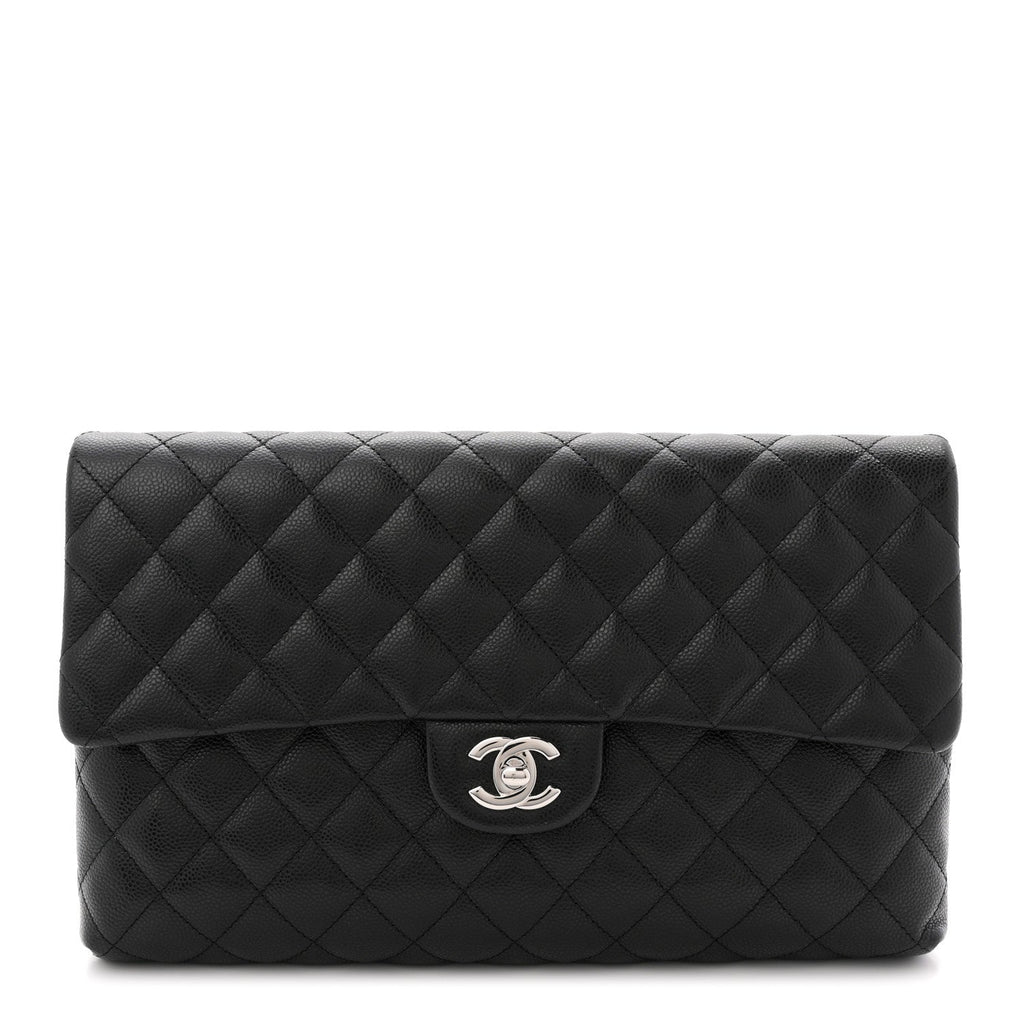 Caviar Quilted Flap Clutch Black