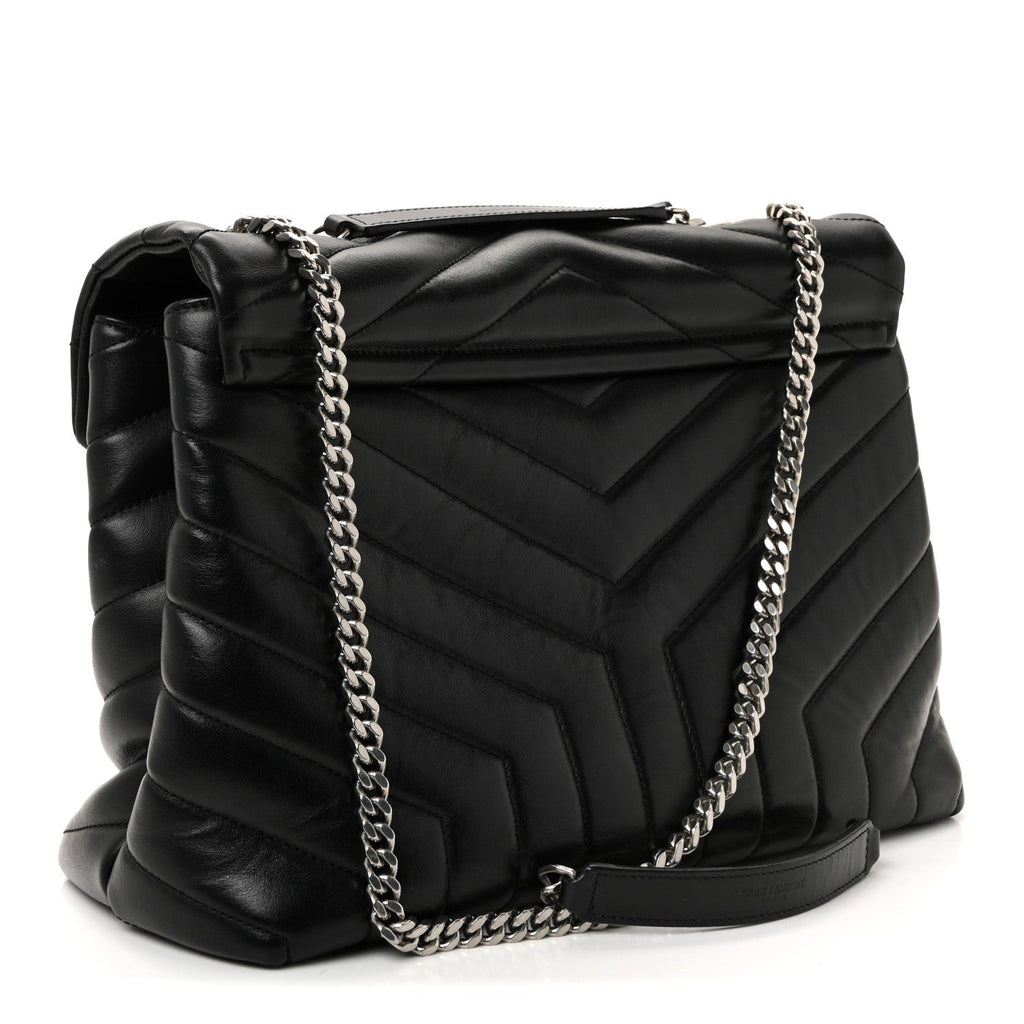 Calfskin Y Quilted Monogram Medium Loulou Chain Satchel Black