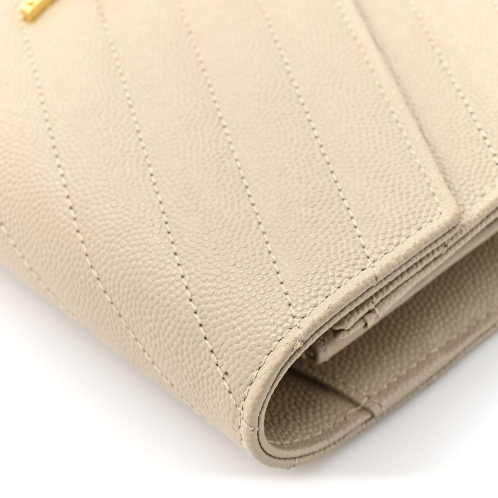 Grain De Poudre Matelasse Chevron Monogram Chain Wallet Dark Beige
