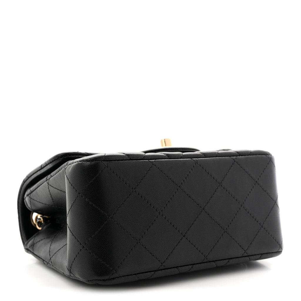 Lambskin Quilted Mini Square Flap Black
