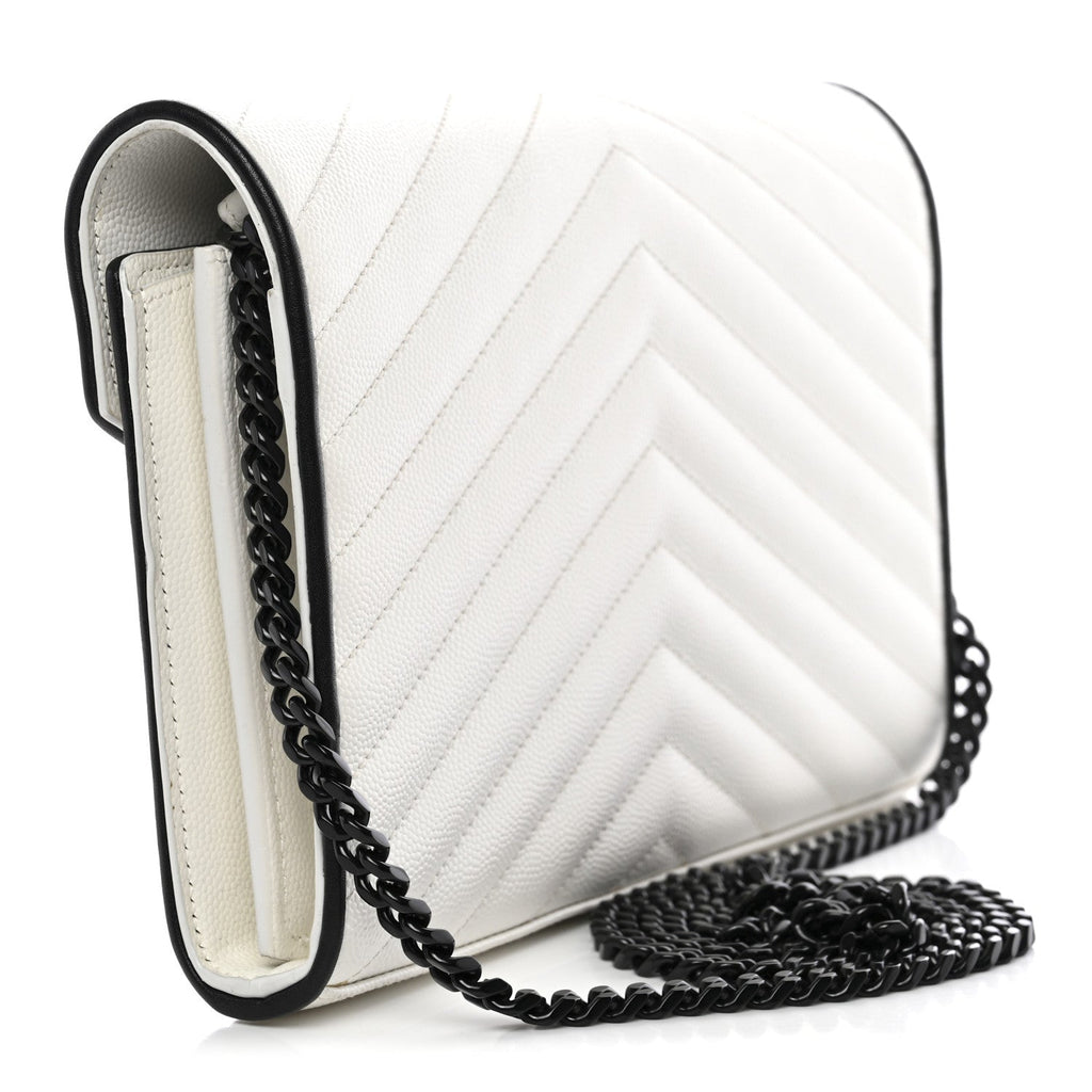 Grain De Poudre Matelasse Monogram Chain Wallet White Black