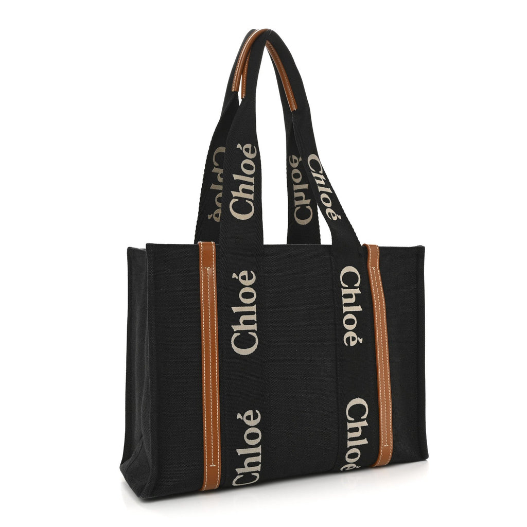 Cotton Calfskin Medium Woody Ribbon Tote Black