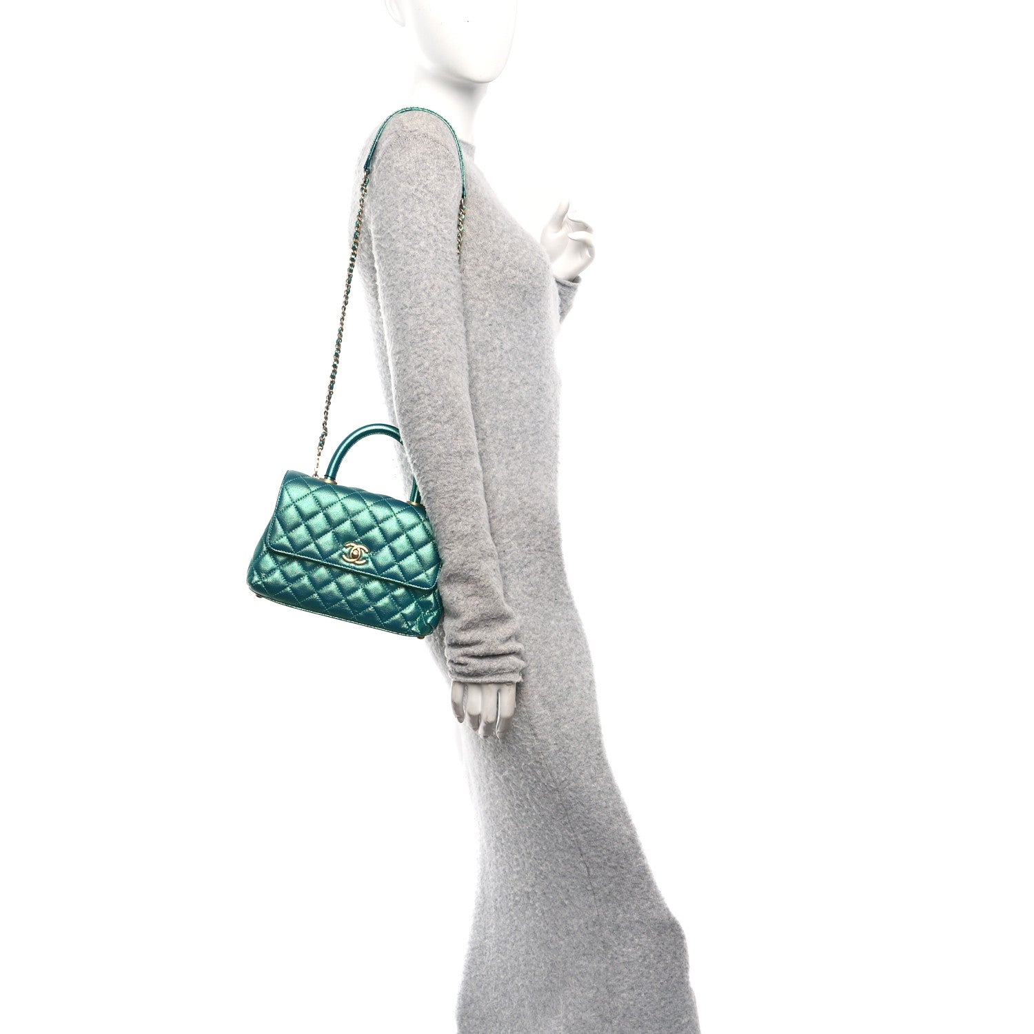 Metallic Caviar Quilted Mini Coco Handle Flap Blue