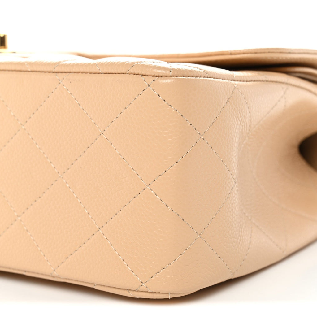 Caviar Quilted Jumbo Double Flap Light Beige