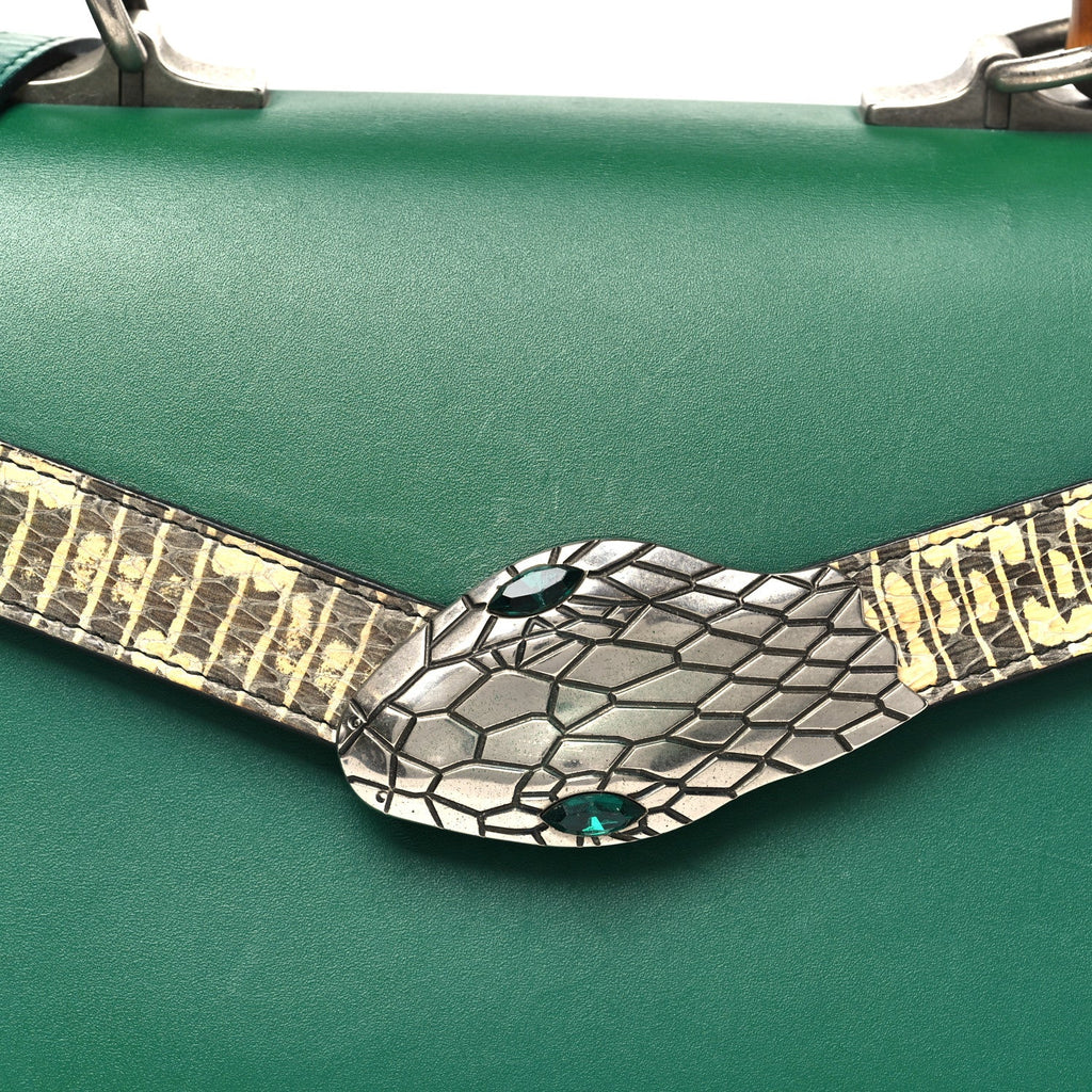 Calfskin Snakeskin Small Lilith Top Handle Bag Green