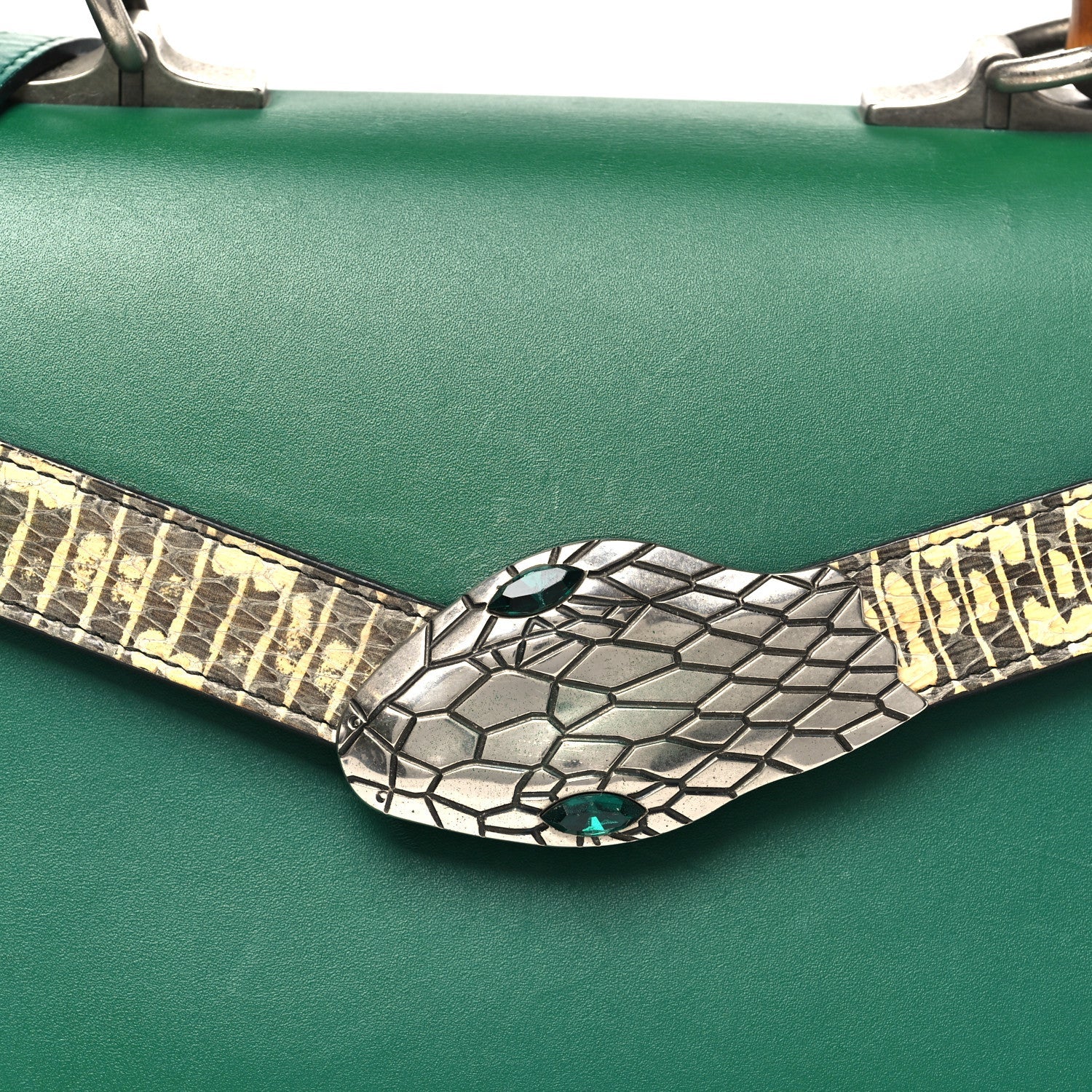 Calfskin Snakeskin Small Lilith Top Handle Bag Green