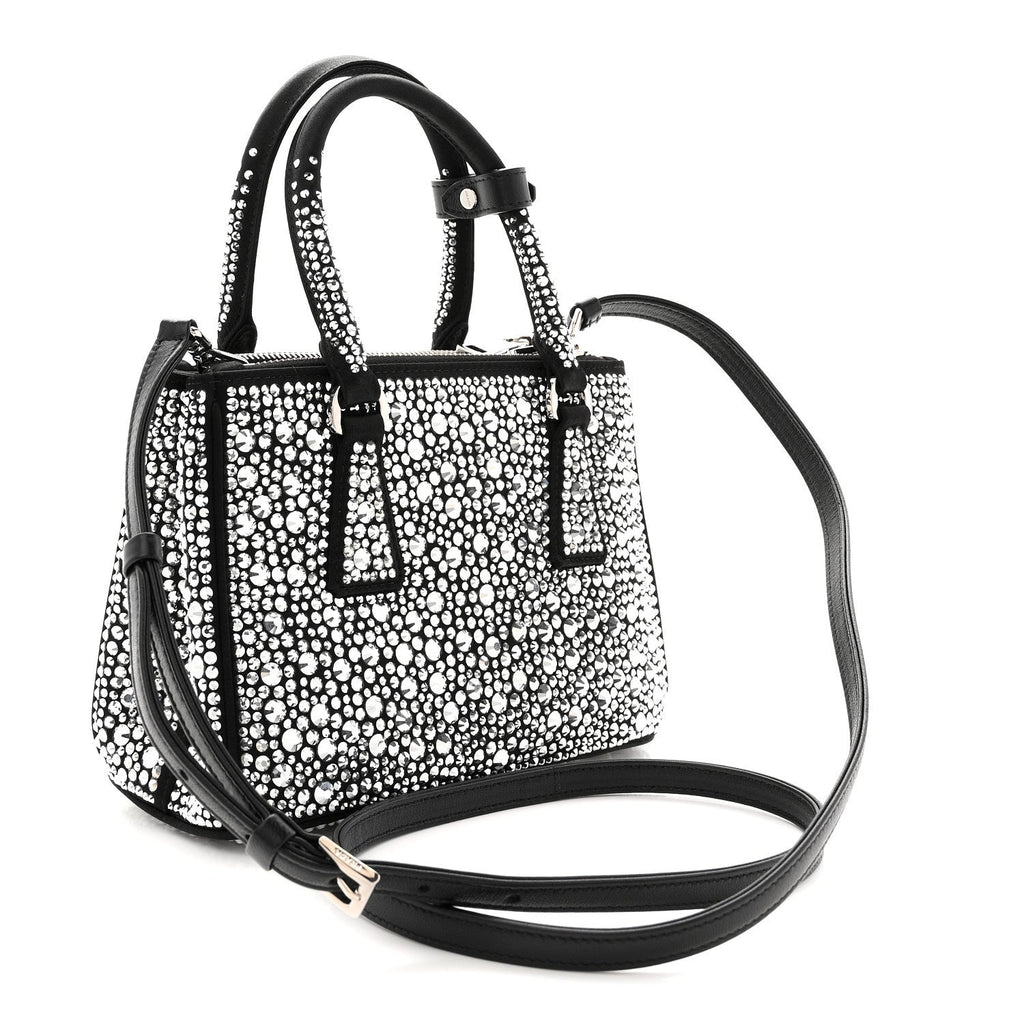 Satin Crystal Mini Galleria Double Zip Tote Metal