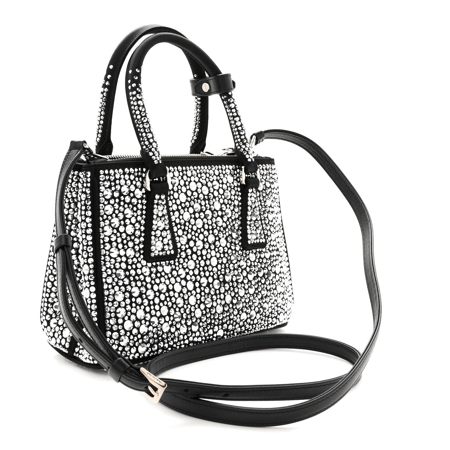 Satin Crystal Mini Galleria Double Zip Tote Metal
