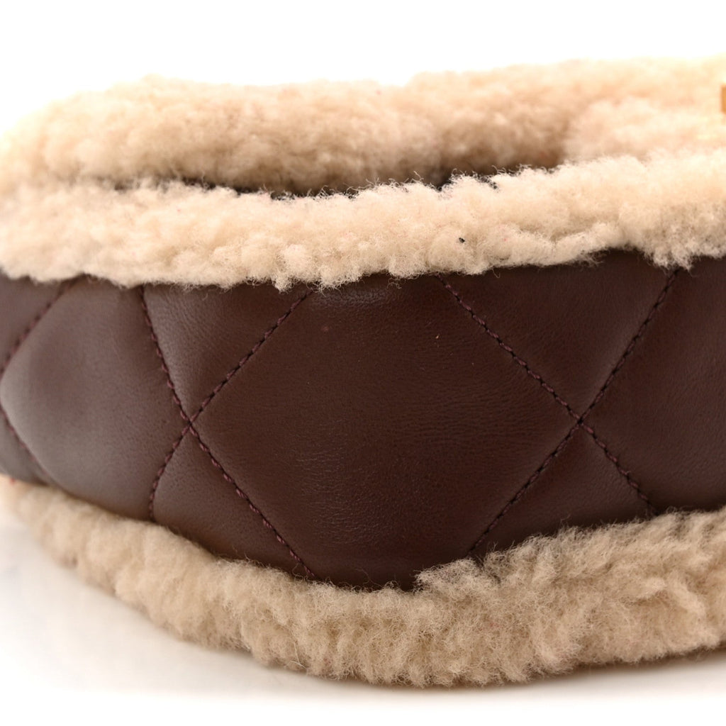 Shearling Lambskin Quilted Mini Furry Coco Flap Beige Dark Brown