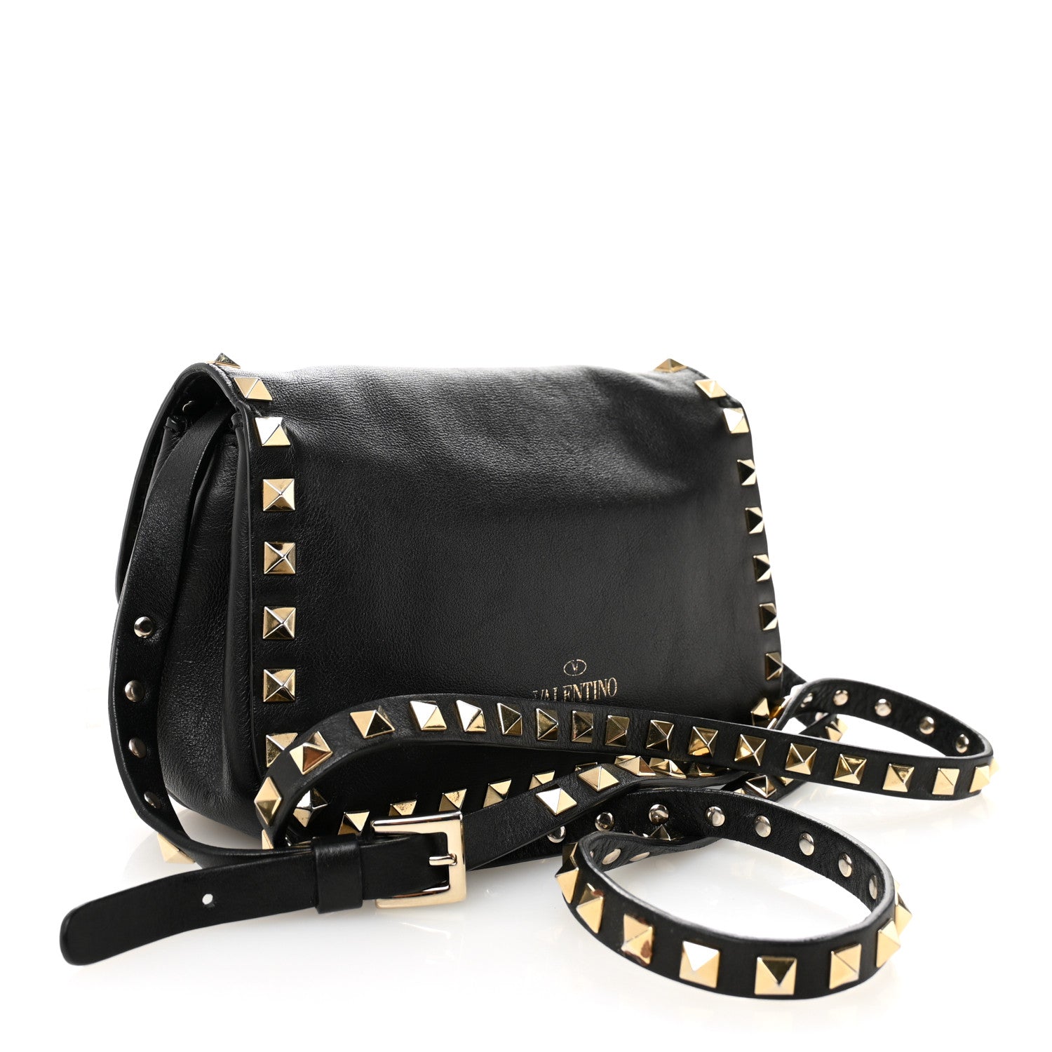 Vitello Mini Rockstud Flap Saddle Crossbody Bag Black