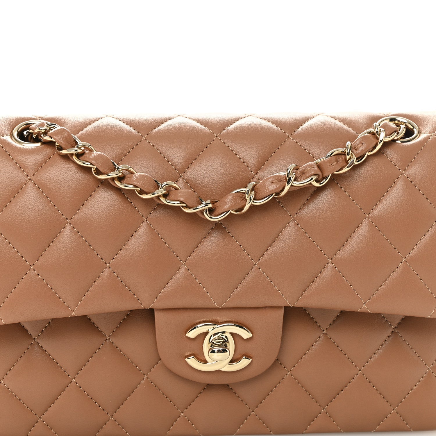 Lambskin Quilted Small Double Flap Brown